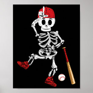 Poster Skeleton Halloween Drôle Skeleton Baseball Jouer
