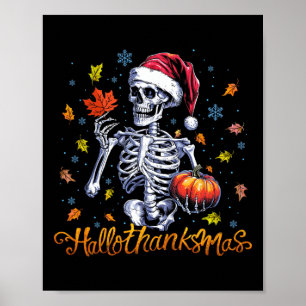 Poster Skeleton Halloween Mery Christmas Happy Hallomerci