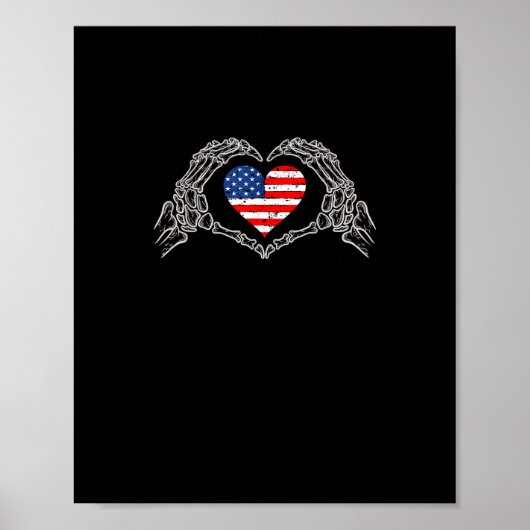 Poster Skeleton Hand Heart 4e Du Drapeau Américain Patrio (Devant)