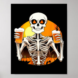 Poster Skeleton Hands Beer Drôle Boire Halloween Femmes