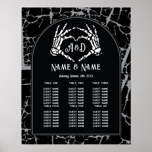 Poster Skeleton Heart Hands Table Plan Mariage Siège (Devant)