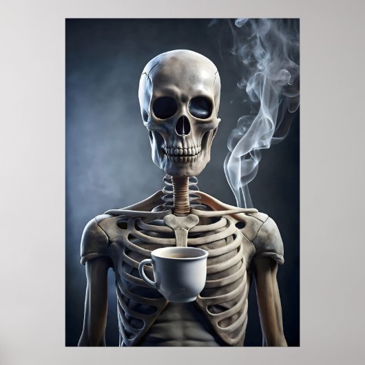 Poster Skeleton jouissant d'une coupe de café (Devant)