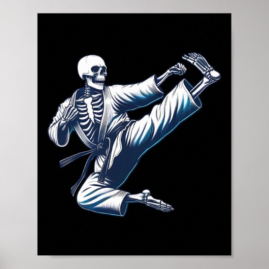 Poster Skeleton Karate Kick Martial Arts Kickboxing Mixed (Devant)