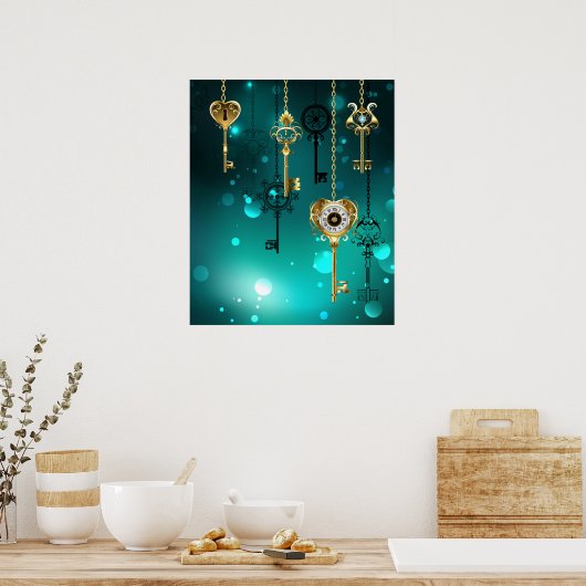 Poster Skeleton Keys on Green Background (Cuisine)