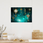 Poster Skeleton Keys on Green Background (Cuisine)