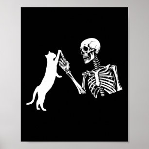 Poster Skeleton Main Jouer Chat Drôle Costume Halloween