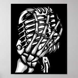 Poster Skeleton Main On the Mic Rock And Roll s Band Tee 