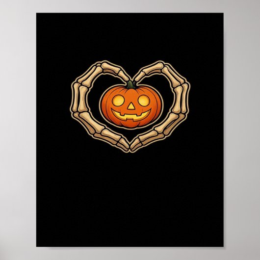 Poster Skeleton Mains Coeur avec Citrouille mignon Hall É (Devant)