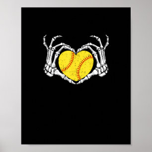 Poster Skeleton Mains Coeur Halloween Costume Softball Wo