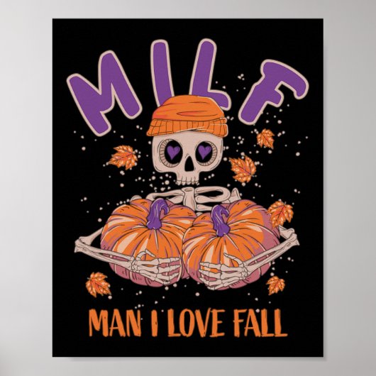 Poster Skeleton Man I Love Fall Funny Skeleton Citrouille (Devant)