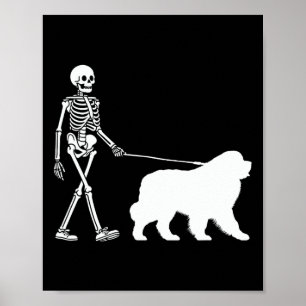 Poster Skeleton Marcher Un Chien De Terre-Neuve Halloween