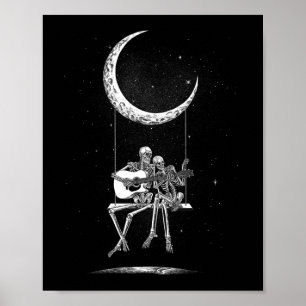 Poster Skeleton Moon Et Tee - shirt - Rock And Roll Graph