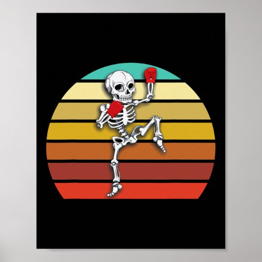 Poster Skeleton Muay Thai Halloween Kickboxing Mma (Devant)