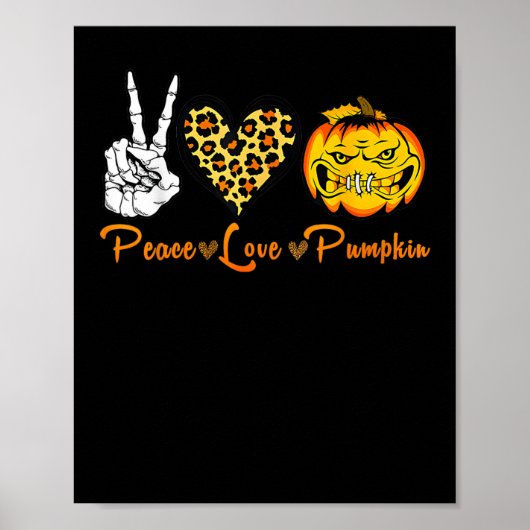 Poster Skeleton Peace Leopard Love Citrouille effrayant H (Devant)
