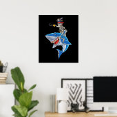 Poster Skeleton Pirate équitation Requin mignonette Garço (Bureau à domicile)