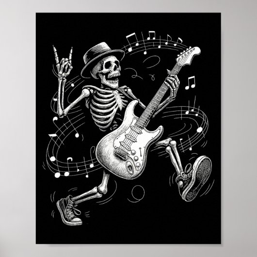 Poster Skeleton Playing Guitar Music For Men Women Rock B (Devant)