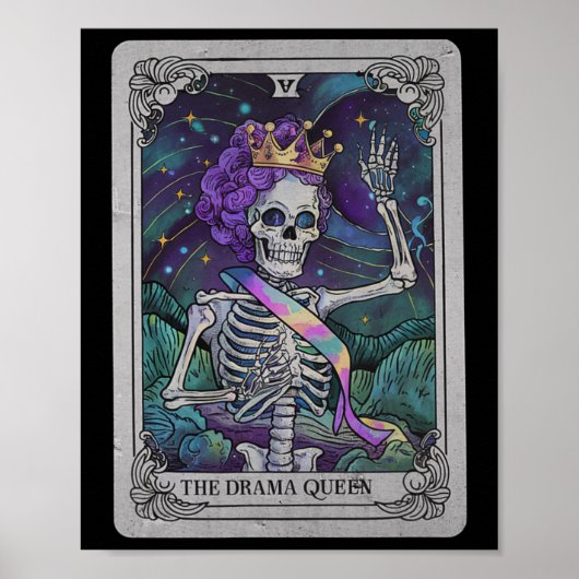 Poster Skeleton Queen Tarot Card Gothique Witchy Hallowee (Devant)