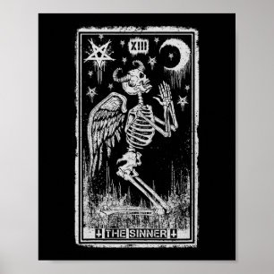 Poster Skeleton Rétro Kneeling Sinner Tarot Card Wicc