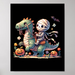 Poster Skeleton Riding Dragon Halloween Thème Citrouille