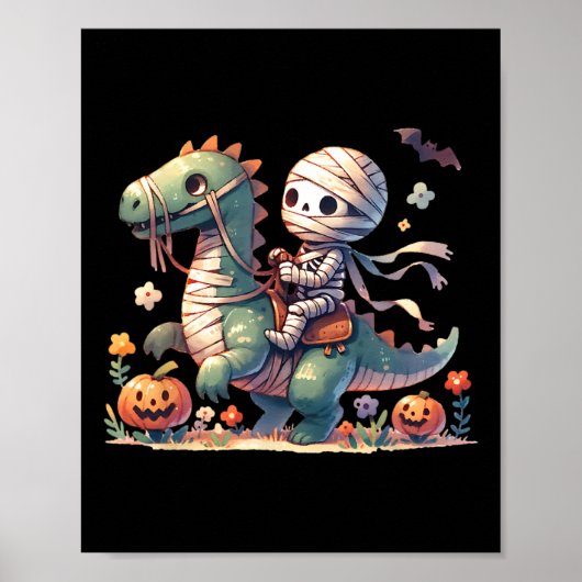 Poster Skeleton Riding Dragon Halloween Thème Citrouille  (Devant)