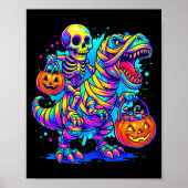 Poster Skeleton Riding Mummy Dinosaur T Rex Halloween Fun (Devant)