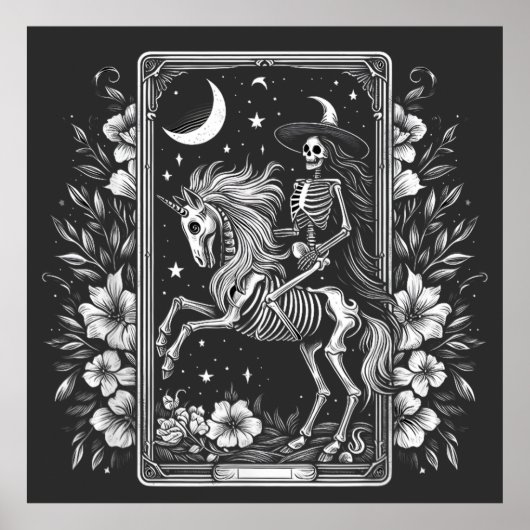 Poster Skeleton Riding Unicorn Skeleton Tarot Card (Devant)