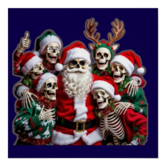 Poster Skeleton Santa Christmas Group Photo – Festive 3D (Devant)