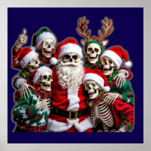 Poster Skeleton Santa Christmas Group Photo – Festive 3D  (Devant)