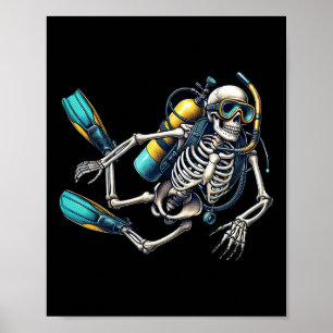 Poster Skeleton Scu Diving Halloween Skeleton Scu Diver