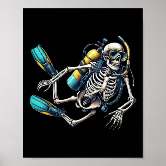 Poster Skeleton Scu Diving Halloween Skeleton Scu Diver (Devant)