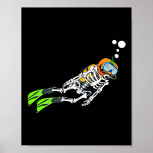 Poster Skeleton Scuba Plongée Halloween Citrouille Plonge