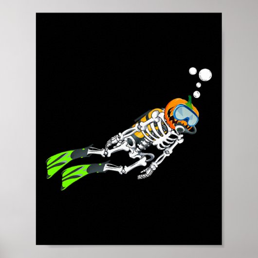 Poster Skeleton Scuba Plongée Halloween Citrouille Plonge (Devant)