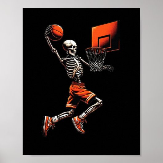 Poster Skeleton Sketll Player Dunking Hoop Halloween Vint (Devant)
