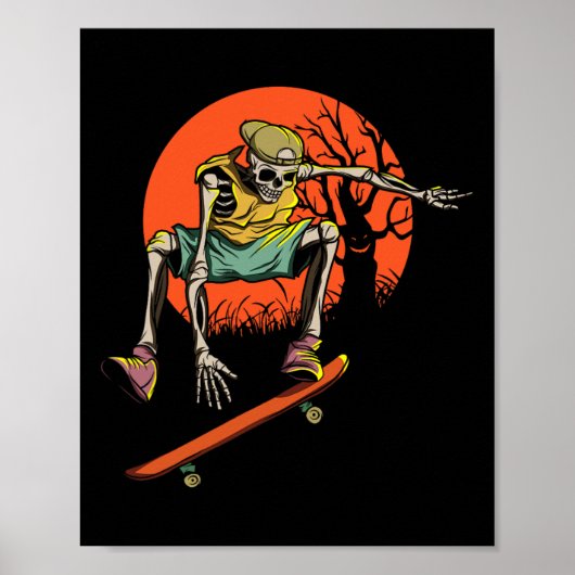 Poster Skeleton Skin Halloween Avec Skateboard (Devant)