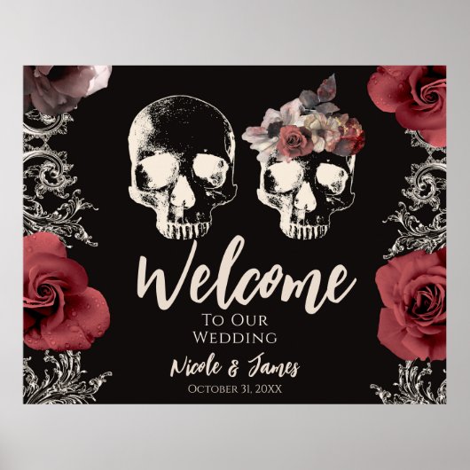 Poster Skeleton Skull Mauve Dusty Mariage Rose Bienvenue  (Devant)