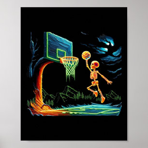Poster Skeleton Slam Dunk Hoop Sketll Halloween Hommes ga