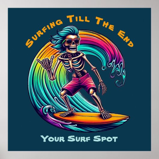 Poster Skeleton Surfer En Vague (Devant)