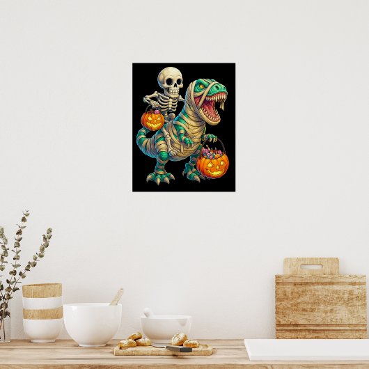 Poster Skeleton Whimsical équitation maman T-Rex Hallowee (Cuisine)