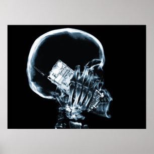 POSTER SKELETON X-RAY AU TÉLÉPHONE - BLEU