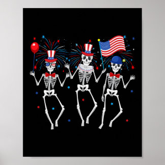 Poster Skeletons dansants 4 juillet drôle d'indépendance