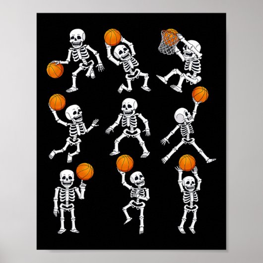 Poster Skeletons de basketball d'Halloween Dunking Dribbl (Devant)