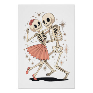 Poster Skeletons de danse d'Halloween, Skeleton rétro