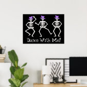 Poster Skeletons de danse noir blanc heureux Halloween (Bureau à domicile)