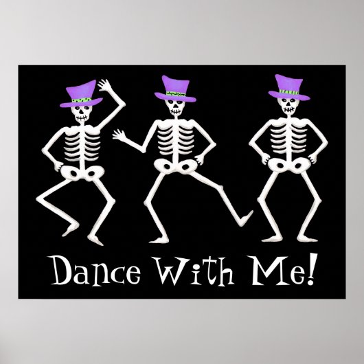 Poster Skeletons de danse noir blanc heureux Halloween (Devant)