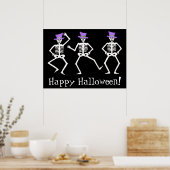 Poster Skeletons de danse noir blanc heureux Halloween (Cuisine)