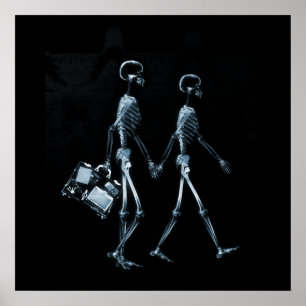 Poster Skeletons de vision à rayons X en couple - bleu