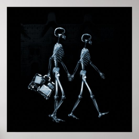 Poster Skeletons de vision à rayons X en couple - bleu (Devant)
