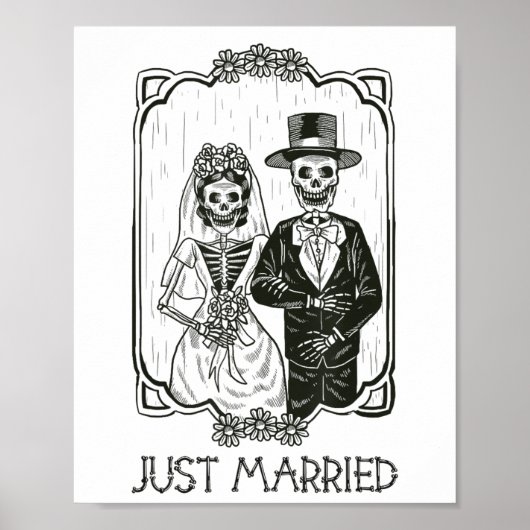 Poster Skeletons D'Halloween Mariée Et Groom Juste Mariée (Devant)