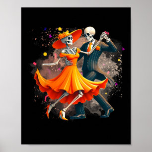 Poster Skeletons Dia De Los Muertos Dansant Le Sugar Mexi
