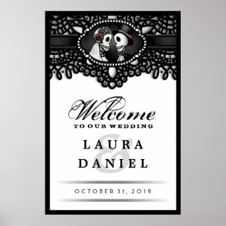 Poster Skeletons Elegant noir & blanc Bienvenue au Mariag